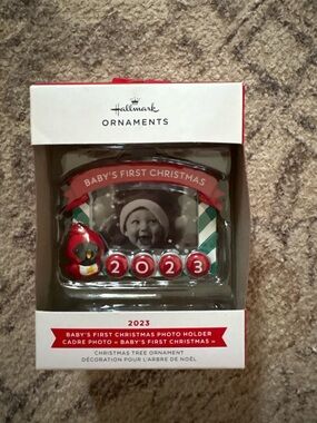 Hallmark Red and Green Baby's First Christmas 2023 Photo Ornament